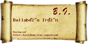 Ballabás Irén névjegykártya